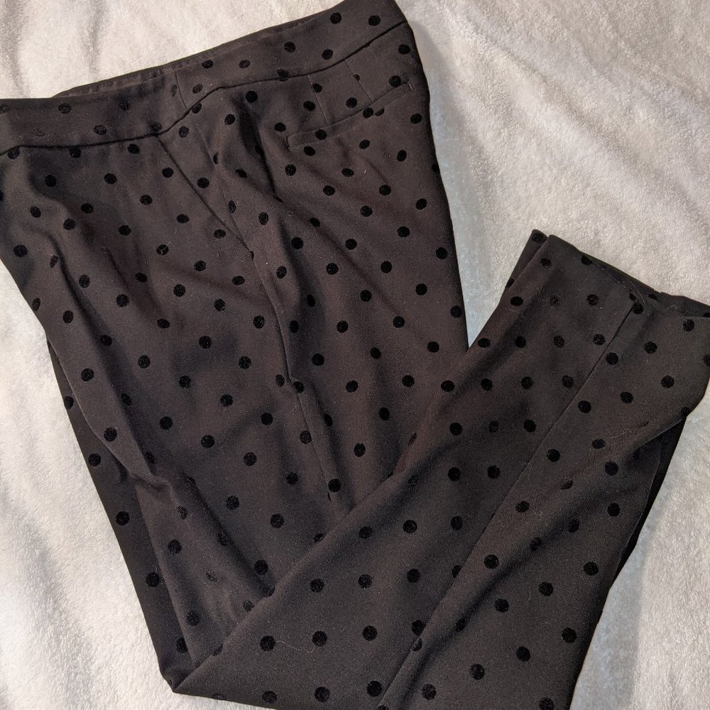 Talbots Petite Black Polka Dot Hampshire Ankle Pants - Slits - Size 6P
